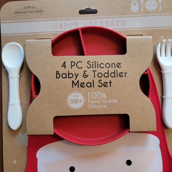 New Christmas Santa Baby 4-pc Silicone Baby Toddler Meal Feeding Holiday Set Bib - Picture 3 of 5